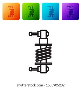 Black line Shock absorber icon isolated on white background. Set icons in color square buttons. Vector Illustration
