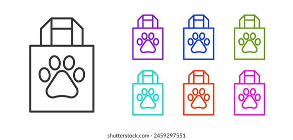 Black line Shopping bag pet icon isolated on white background. Pet shop online. Animal clinic. Set icons colorful. Vector