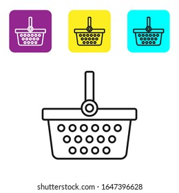 Black line Shopping basket icon isolated on white background. Online buying concept. Delivery service sign. Shopping cart symbol. Set icons colorful square buttons. Vector Illustration