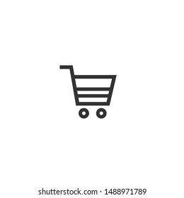 Black line shopping cart simple icon isolated on white background. Store trolley with wheels. Flat vector Illustration. Good for web and mobile design.