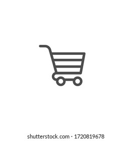 Black line shopping cart simple icon isolated on white background. Store trolley with wheels. Flat vector Illustration. Good for web and mobile design.