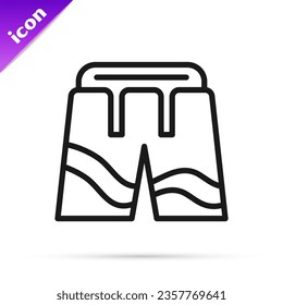 Black line Short or pants icon isolated on white background.  Vector