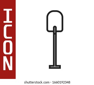Black line Shovel icon isolated on white background. Gardening tool. Tool for horticulture, agriculture, farming.  Vector Illustration