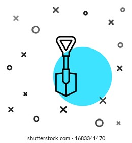 Black line Shovel icon isolated on white background. Gardening tool. Tool for horticulture, agriculture, farming. Random dynamic shapes. Vector Illustration