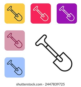 Black line Shovel icon isolated on white background. Gardening tool. Tool for horticulture, agriculture, farming. Set icons in color square buttons. Vector