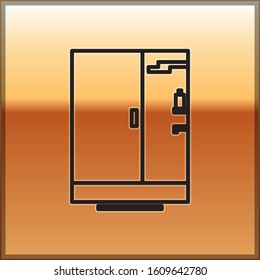 Black line Shower cabin icon isolated on gold background.  Vector Illustration