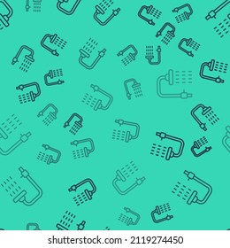 Black line Shower head with water drops flowing icon isolated seamless pattern on green background.  Vector