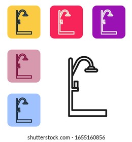 Black line Shower icon isolated on white background. Set icons in color square buttons. Vector Illustration
