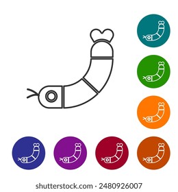 Black line Shrimp icon isolated on white background. Set icons in color circle buttons. Vector