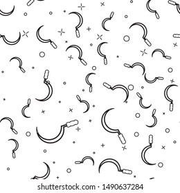 Black line Sickle icon isolated seamless pattern on white background. Reaping hook sign.  Vector Illustration