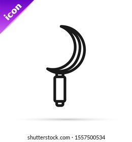 Black line Sickle icon isolated on white background. Reaping hook sign.  Vector Illustration