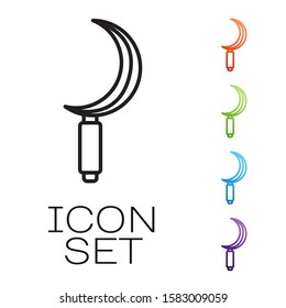 Black line Sickle icon isolated on white background. Reaping hook sign. Set icons colorful. Vector Illustration