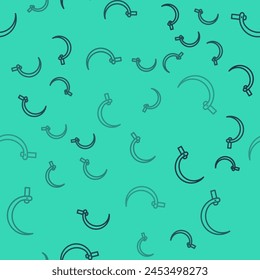 Black line Sickle icon isolated seamless pattern on green background. Reaping hook sign.  Vector