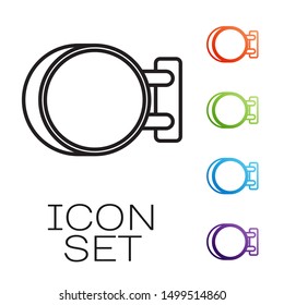 Black line Signboard hanging icon isolated on white background. Suitable for advertisements bar, cafe, pub, restaurant. Set icons colorful. Vector Illustration