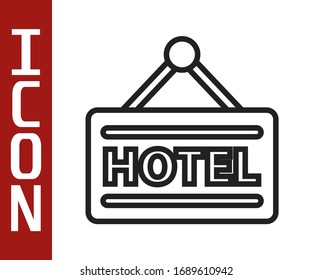 Black line Signboard outdoor advertising with text Hotel icon isolated on white background.  Vector Illustration