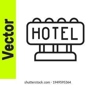 Black line Signboard outdoor advertising with text Hotel icon isolated on white background.  Vector