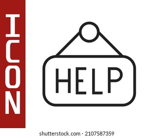 Black line Signboard with text Help icon isolated on white background.  Vector