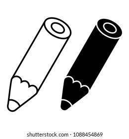 Black line silhouette and black bold silhouette of school pencils. Isolated vector objects.