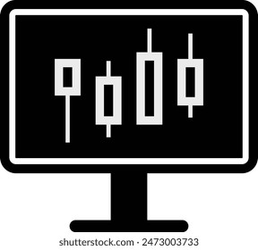Black line silhouette icon of FX chart displayed on computer screen