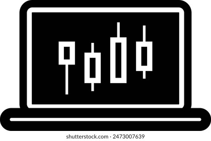 Black line silhouette icon of FX chart displayed on laptop screen