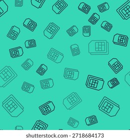 Icono de tarjeta Sim de línea negra aislado sin patrón sobre fondo verde. Chip de tarjeta SIM de teléfono celular móvil. Símbolo de la tecnología de telecomunicaciones móviles.  Vector
