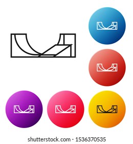 Black line Skate park icon isolated on white background. Set of ramp, roller, stairs for a skatepark. Extreme sport. Set icons colorful circle buttons. Vector Illustration
