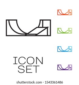 Black line Skate park icon isolated on white background. Set of ramp, roller, stairs for a skatepark. Extreme sport. Set icons colorful. Vector Illustration