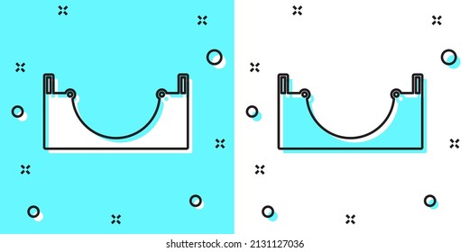Black line Skate park icon isolated on green and white background. Set of ramp, roller, stairs for a skatepark. Extreme sport. Random dynamic shapes. Vector