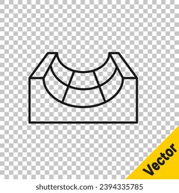 Black line Skate park icon isolated on transparent background. Set of ramp, roller, stairs for a skatepark. Extreme sport.  Vector