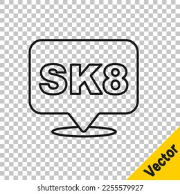 Black line Skateboard icon isolated on transparent background. Extreme sport. Sport equipment.  Vector