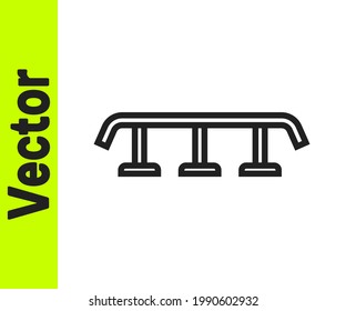 Black line Skateboard stairs with rail icon isolated on white background.  Vector