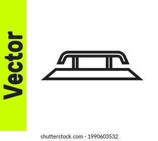 Black line Skateboard stairs with rail icon isolated on white background.  Vector