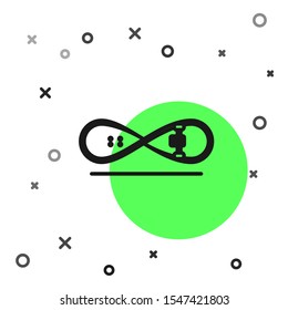 Black line Skateboard trick icon isolated on white background. Extreme sport. Sport equipment.  Vector Illustration