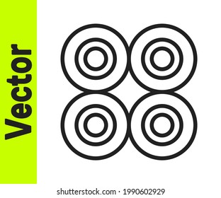 Black line Skateboard wheel icon isolated on white background. Skate wheel.  Vector
