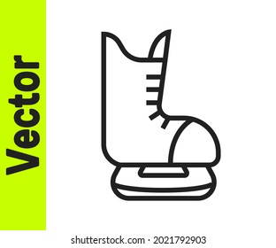 Black line Skates icon isolated on white background. Ice skate shoes icon. Sport boots with blades.  Vector