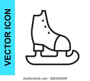 Black line Skates icon isolated on white background. Ice skate shoes icon. Sport boots with blades.  Vector