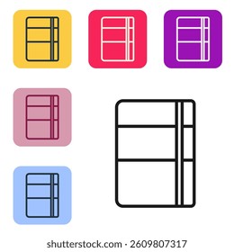 Black line Sketchbook or album icon isolated on white background. Set icons in color square buttons. Vector