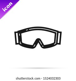 Black line Ski goggles icon isolated on white background. Extreme sport. Sport equipment.  Vector Illustration