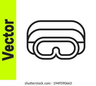 Black line Ski goggles icon isolated on white background. Extreme sport. Sport equipment.  Vector