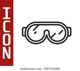 Black line Ski goggles icon isolated on white background. Extreme sport. Sport equipment.  Vector Illustration