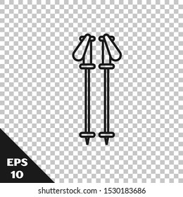 Black line Ski poles icon isolated on transparent background. Extreme sport. Skiing equipment. Winter sports icon.  Vector Illustration