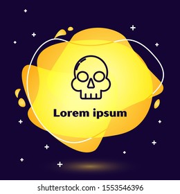 Black line Skull icon isolated on dark blue background. Happy Halloween party. Abstract banner with liquid shapes. Vector Illustration