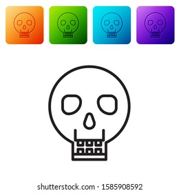 Black line Skull icon isolated on white background. Happy Halloween party. Set icons in color square buttons. Vector Illustration