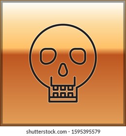 Black line Skull icon isolated on gold background. Happy Halloween party.  Vector Illustration