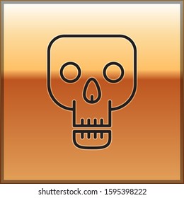 Black line Skull icon isolated on gold background. Happy Halloween party.  Vector Illustration