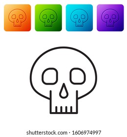 Black line Skull icon isolated on white background. Set icons in color square buttons. Vector Illustration