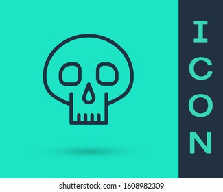 Black line Skull icon isolated on green background.  Vector Illustration