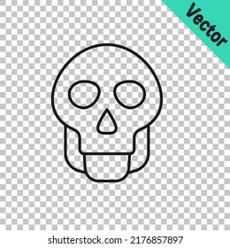 Black line Skull icon isolated on transparent background. Happy Halloween party.  Vector