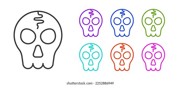 Black line Skull icon isolated on white background. Happy Halloween party. Set icons colorful. Vector