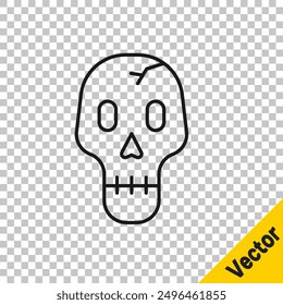 Black line Skull icon isolated on transparent background. Happy Halloween party.  Vector